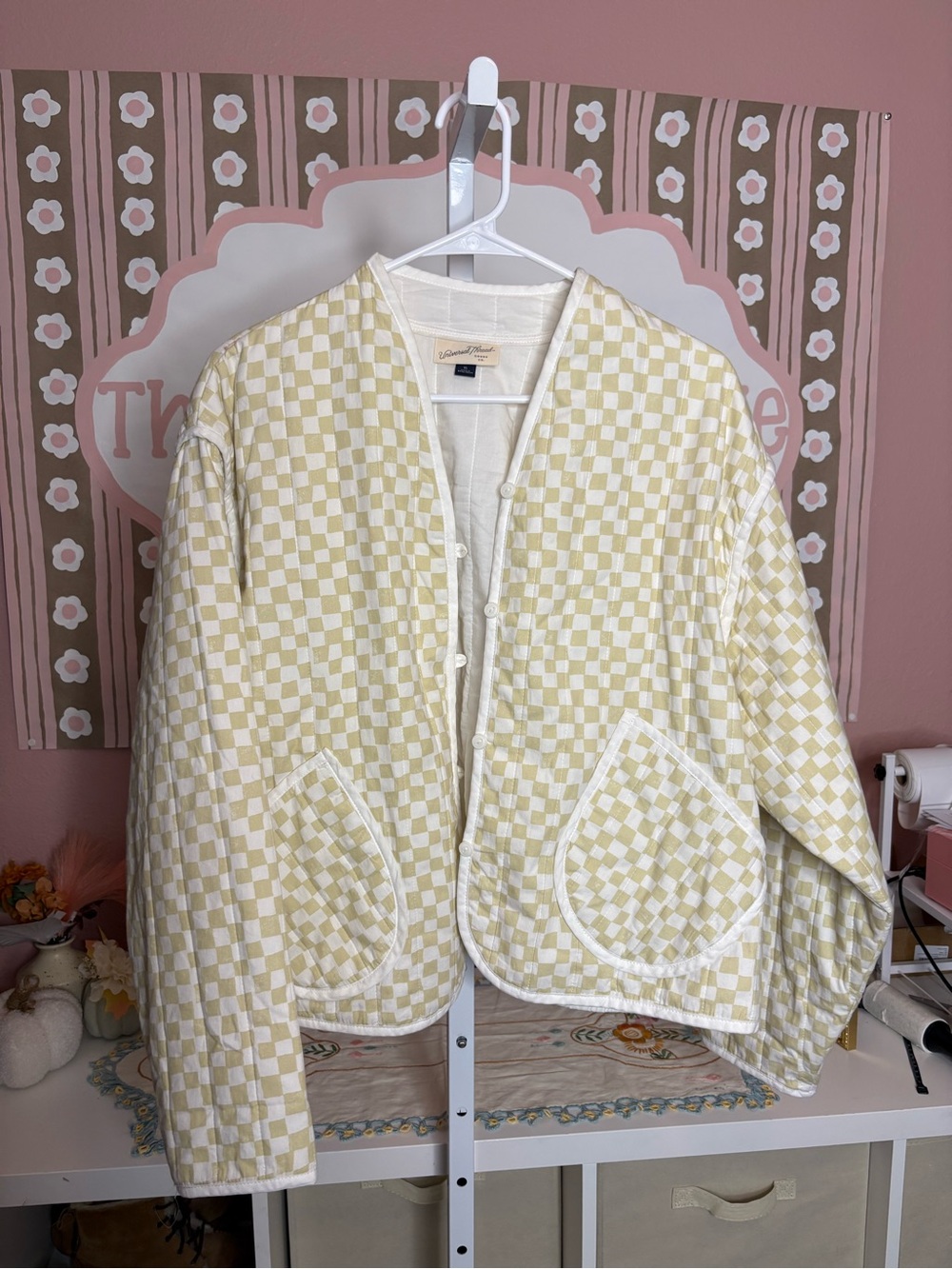 Universal Thread Checkered Bomber Jacket in Yellow & White